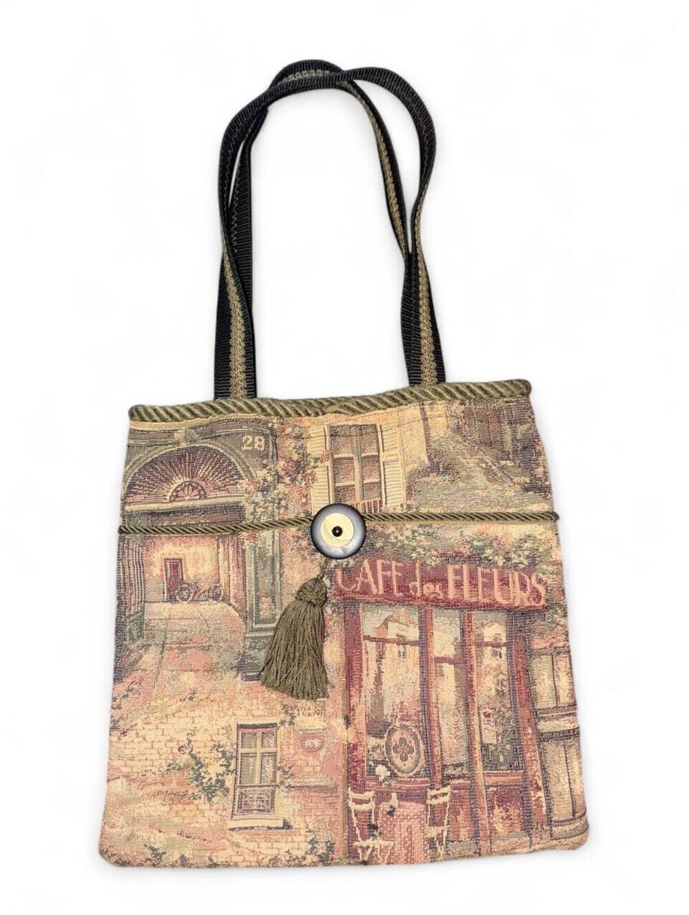 Vintage Artisan Woven Tapestry Tote Bag